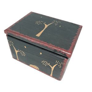 Vintage Hand-Painted Wood Box Leather Hinges B Altmans & Co NY with gift box